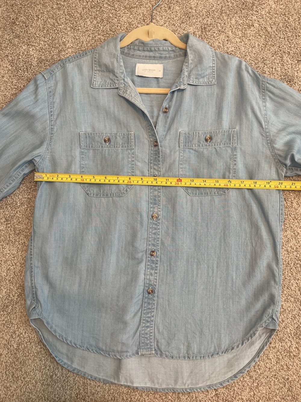 Lucky Brand Light Blue Lightweight Denim Button-Up Oversized Shirt Sz XS - Picture 5 of 6